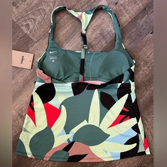 NIKE Colorful Leaf Print Tankini Top Swim New with Tags - Picture 2 of 7